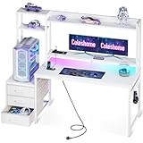 Coleshome Gaming Tisch mit Regal und Schubladen,137×48cm Gaming...
