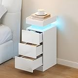 Dripex Nachttisch schmal, Beistelltisch mit LED-Beleuchtung,...