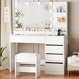 ANWBROAD Schminktisch mit LED Beleuchtung und Hocker, Glasplatte,...