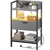 HLONONE Nachttisch mit Ladestation & LED, Beistelltisch mit...