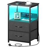 Rolanstar Nachttisch mit Ladefunktion, Beistelltisch mit LED-Leuchten,...