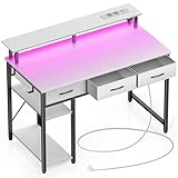 Rolanstar Schreibtisch mit Schubladen, Computertisch mit Steckdosen &...
