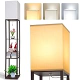 LED Stehlampe aus Holz, Braun Stehleuchte mit Regal, Standlampe mit...