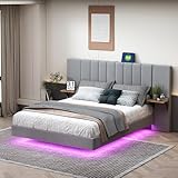 Gegtuon Polsterbett Bett 140x200 cm mit USB-LED-Licht, Doppelbett mit...