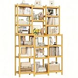 FOREHILL Badschrank mit 20 Ablagen, Badregal aus Bambus,...