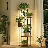 Bamworld Blumenständer mit Pflanzenlampe, 5 Ebenen Pflanzenregal...