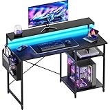 HLONONE Schreibtisch, Computertisch mit LED und Monitorständer, PC...