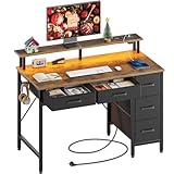 Rolanstar Schreibtisch mit 5 Schubladen, Computertisch mit Steckdosen,...