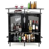 COSTWAY Bartisch Küche, Küchentheke mit Stauraum und Fußstütze,...