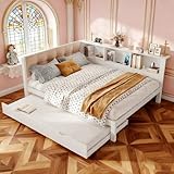 Tagesbett 140x200 cm mit ausziehbarem Bett & LED-Beleuchtung –...