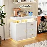 LVSOMT Buffetschrank mit Ladefunktion und Beleuchtung, 80cm Sideboard...