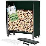 TTL Garden Kaminholzregal S 100x36x116cm schwarz mit Abdeckung - für...