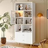 SogesHome LED Bücherregal Weiß 78×36×180 cm – Regal mit...