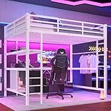 Nigfei Hochbett, 140 * 200cm, Mit LED-Leuchten, Schreibtisch,...