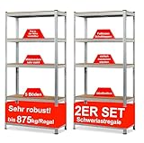 Izzy Regal Schwerlastregal, 2er-Set - 180 x 90 x 40 cm, 5 Böden,...