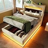 Huayz Polsterbett 90x200, LED Einzelbetten mit Stauraum und...