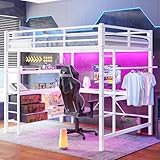 Merax Hochbett mit Schreibtisch 140x200 cm, Kinderbett mit Schubladen...