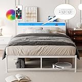 BEXEVUE 140x200 cm Bett mit LED und Steckdose, Metallbettgestell mit...