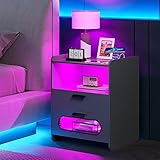 Lvifur Nachttisch RGB Led Licht,Nachttische mit 2 Schublade,Smart...