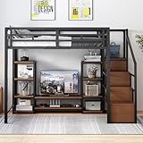 Merax Loftbett 140x200 cm mit TV-Regal, Steckdose & Sicherheitsleiter,...