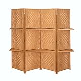 Raumteiler mit Regalen aus Holz 1,6 x 1,5 m, 4-teiliger Faltbarer...