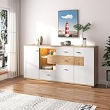 Rtopsu Sideboard Beistellschrank mit LED-Beleuchtung für Küche...