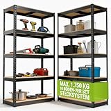 Juskys 2er-Set Lagerregal Basic 2X 180x90x40cm (HxBxT) - 1750 kg - 10...