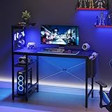Bestier Kleiner Computertisch mit LED Strip, Schreibtisch mit Regal,...