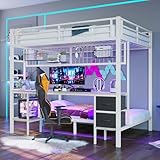 LED Hochbett 90x200&140x200 Metallbett mit...