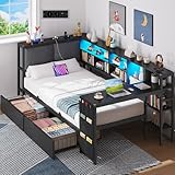 Brinlawb Schlafsofa mit LED-Beleuchtung und Ladestation, Jugendbett...