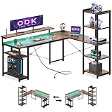 ODK Gaming Tisch mit LED, Reversibel Gaming Schreibtisch mit 2...