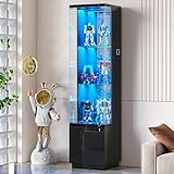 Lvifur Glasvitrine mit LED Beleuchtung und Schubladen,Vertikale...