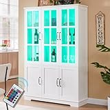 LUXOAK Glasvitrine mit LED Beleuchtung & Retro-Griffen,...
