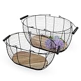 Metall Gitterkorb schwarz mit Holzboden 2er Set - 40 und 34 cm - Deko...