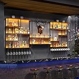 Industrielles Weinregal zur Wandmontage mit LED-Beleuchtung. Großes...