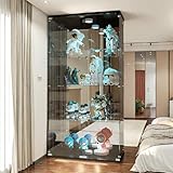 JOROBURO Glasvitrine Standvitrine mit LED, 4 Lagen Glas Vitrine...