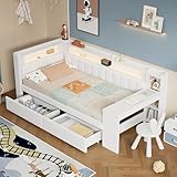 Merax Kinderbett 90x200 cm Einzelbett mit gepolstertem Kopfteil,...