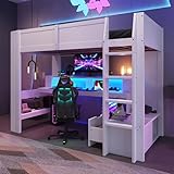 Moimhear Hochbett, Gaming Bett mit Schreibtisch, Mit LED-Leuchten,...