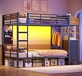 AOGLLATI Hochbett 90x200cm mit LED Beleuchtung und Ladestation...