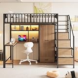 Merax Metall Hochbett 140x200 cm, mit Schreibtisch, Regal,...