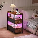 HYNHXBP Nachttisch mit LED-Beleuchtung, Nachttisch mit 2 offenen...