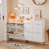 MSFE Schuhschrank Schmal mit 4 Klappen, LED Schuhschrank Weiß mit...