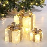Spetebo LED Geschenkboxen mit Timer 3er Set - Creme - Weihnachts...