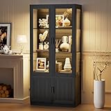 BROTTAR Mehrzweckschrank mit LED Beleuchtung, Vitrinenschrank Schwarz...