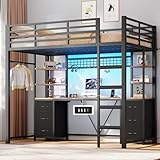 AOGLLATI Hochbett 90x200 mit Schreibtisch 35.5x200cm,Jugendbett...