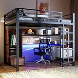 Dolamaní Hochbett 140x200 cm mit Schreibtisch und Schrank, LED...
