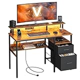 VASAGLE Schreibtisch mit Stoff-Schubladen, Computertisch mit...