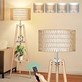 OUTON LED Stehlampe Dimmbar Dreibein Holz mit Regal,Fernbedienung,4...