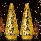 MJ PREMIER Glas Weihnachtsbaum, 2er Set Mini Weihnachtsbaum mit LED...