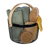 Relaxdays Drahtkorb mit Henkel, rund, Aufbewahrungskorb Metall & Holz,...